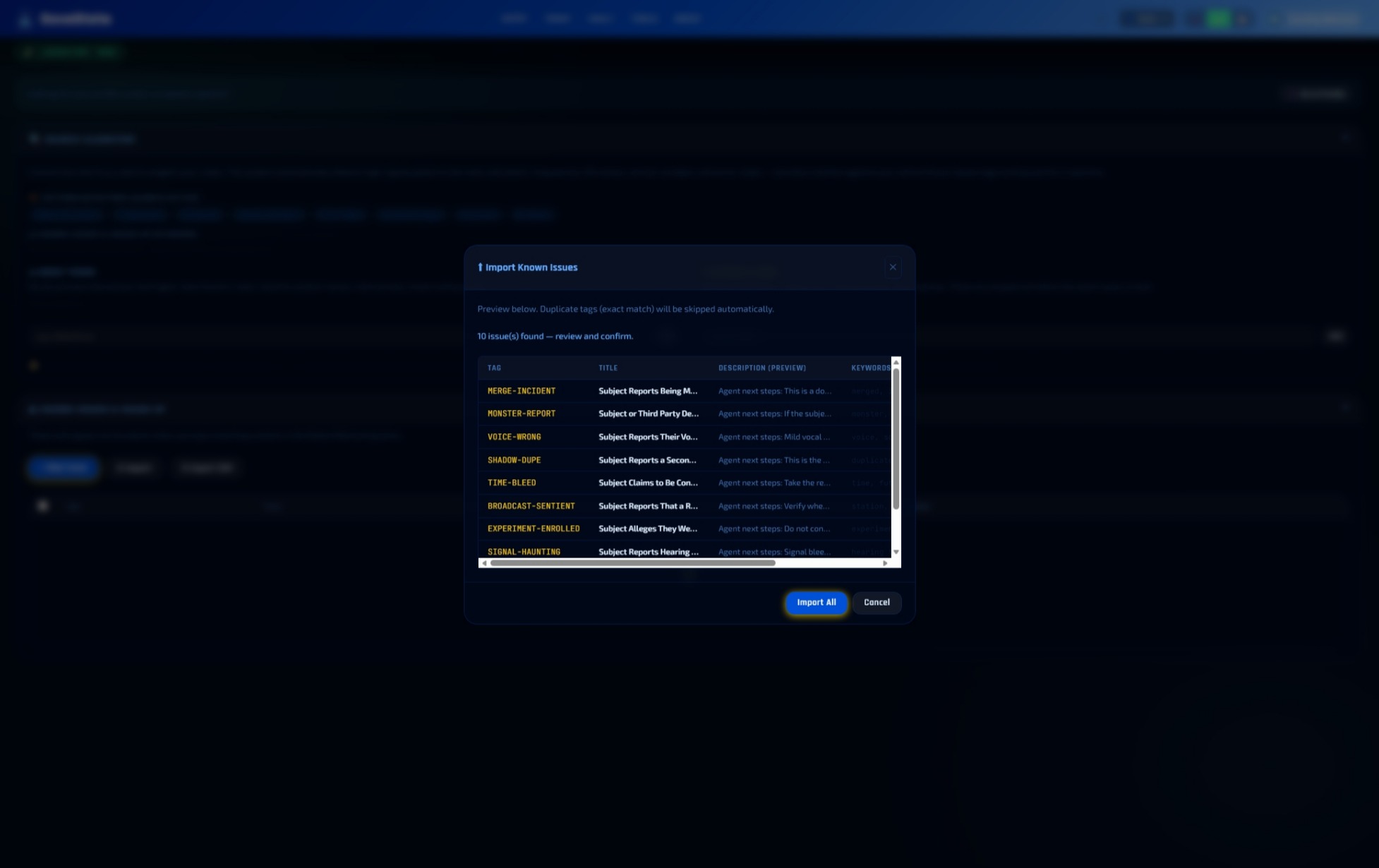 7.2   Settings   Import Known Issues CSV